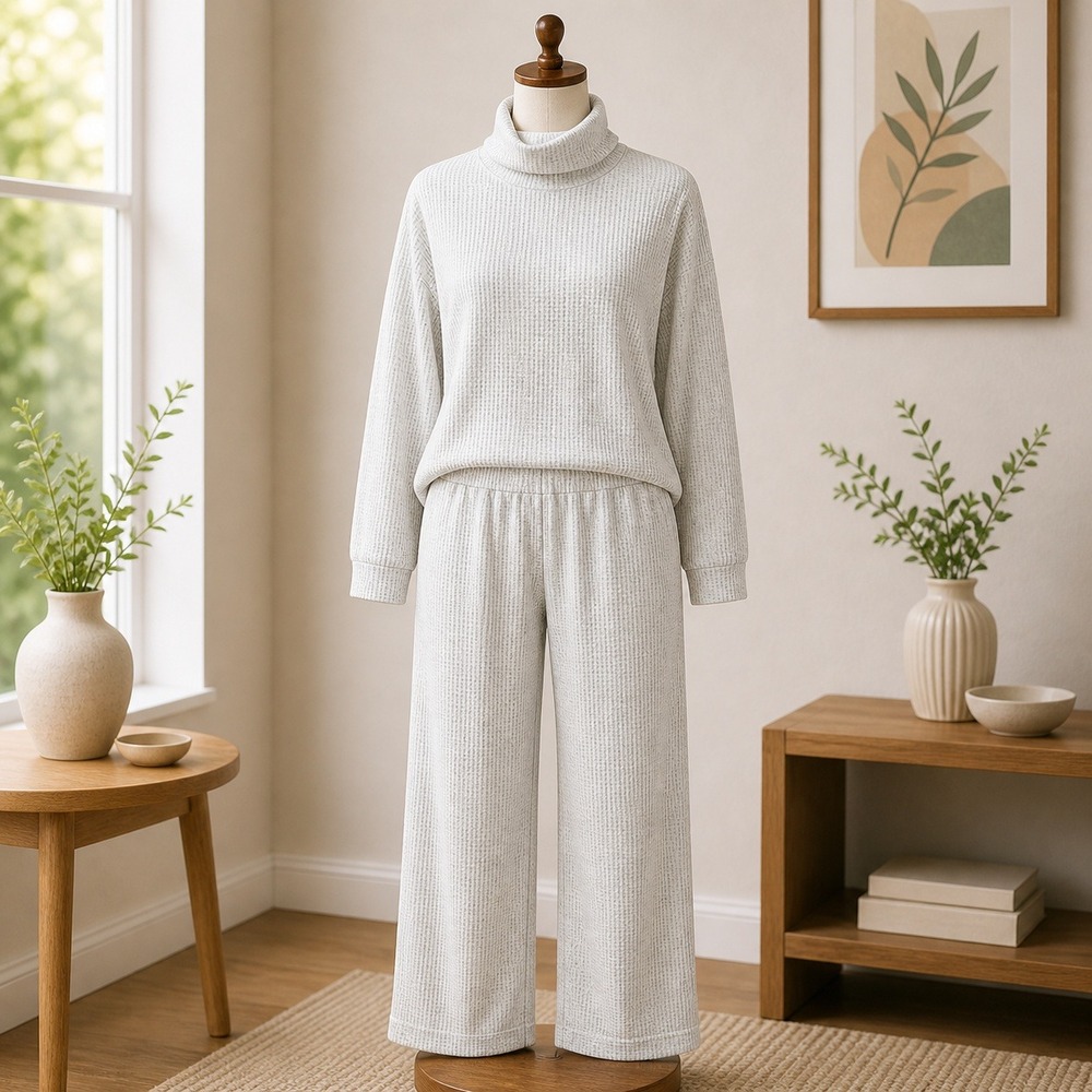 Berkshire Homewear Mint Green Waffle Knit Lounge Set Women's L 2PC Pajama Set